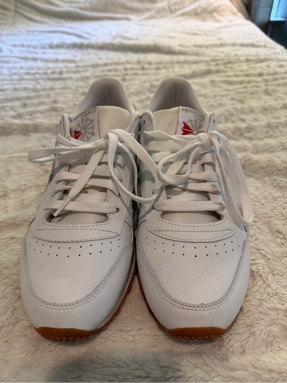 Reebok White Low-Top Leather Sneakers with Gum Outsoles